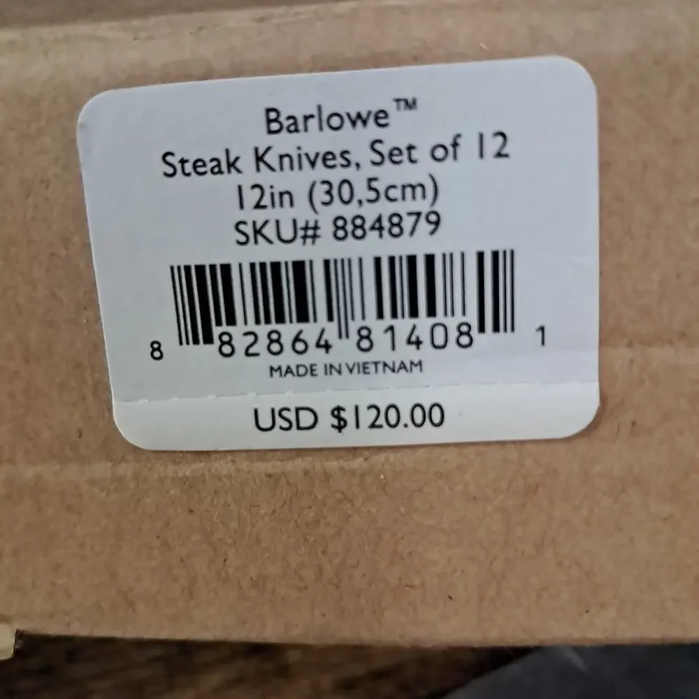 12 Piece Lenox Barlowe Steak Knives Set 18/10 Stainless Flatware Glossy Vietnam